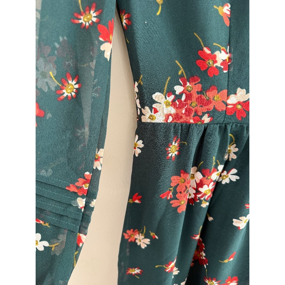 Madewell | Sheer-Sleeve Pintuck Ruffle Dress in Spruce Blooms